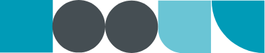 Cuadrado azul, dos círculos grises y dos formas azules