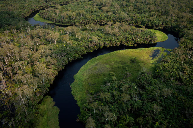 Vista aérea de un río en la selva del Congo