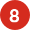 Número 8 blanco sobre un círculo rojo
