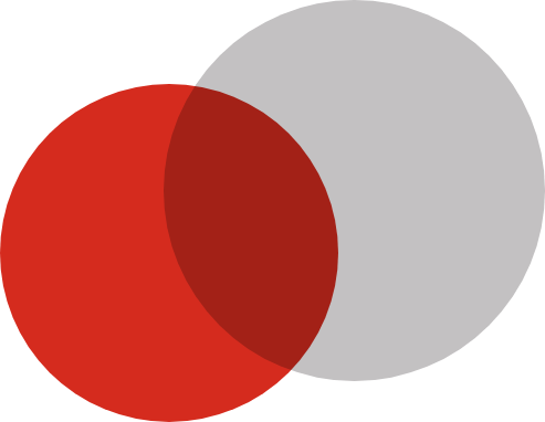 Círculo rojo y círculo gris superpuestos