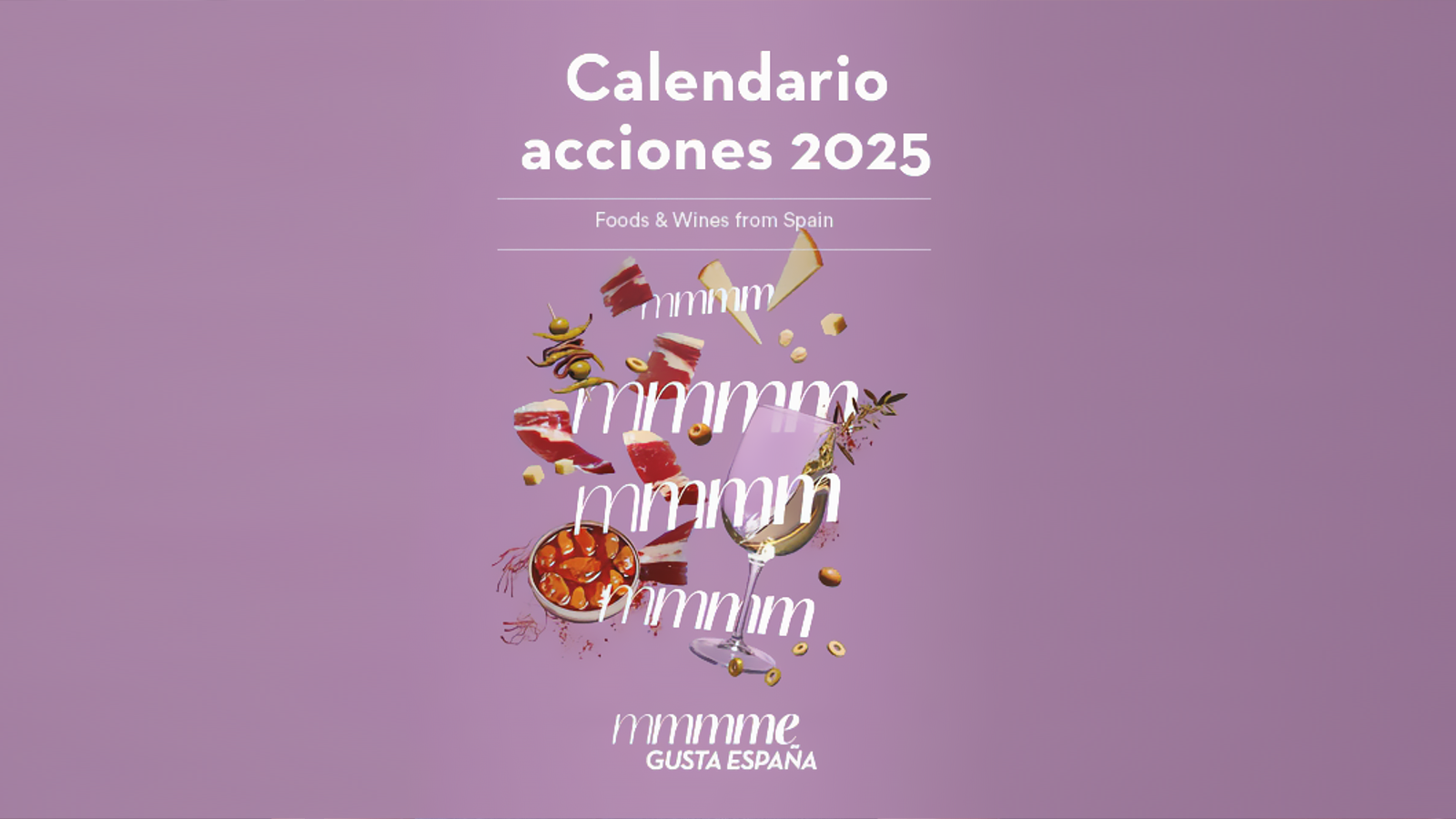 imagen de alimentos con las letras mmm sobre fondo morado