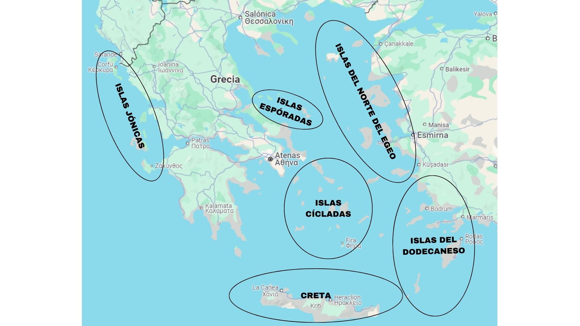 Mapa de Grecia con distinción de varios archipiélagos