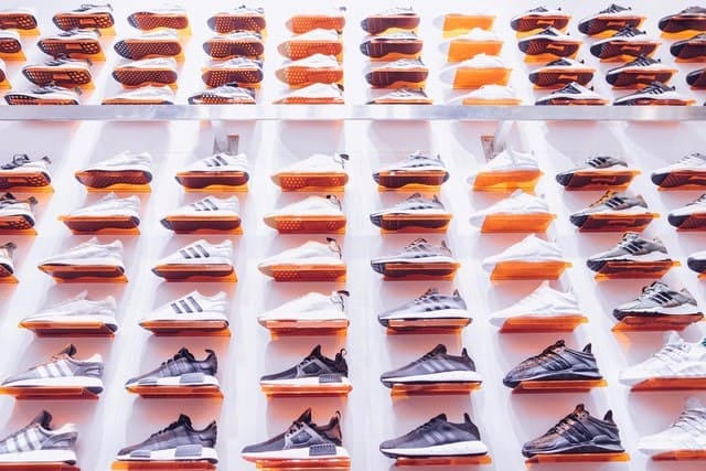 zapatillas de deporte colocadas en estantes individuales