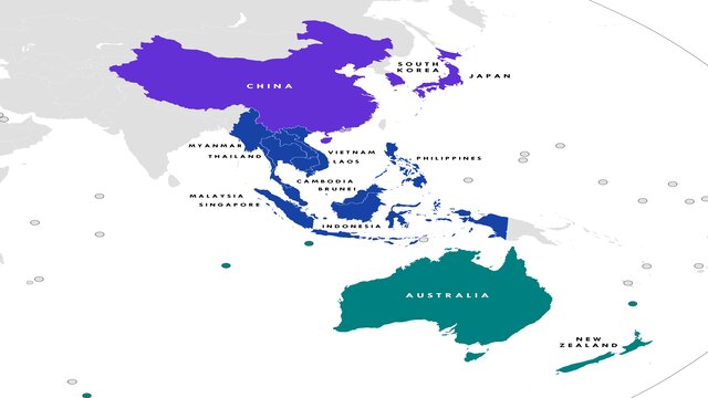 Mapa de los países firmantes del la Alianza Económica Regional Integral