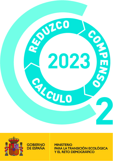 varios círculos concéntricos con las palabras calculo, reduzco compenso 2023 que es el sello para la huella de carbono