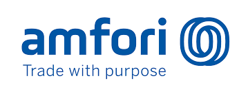 Amfori, trade with purpose. A la derecha, dos círculos azules entrelazados.