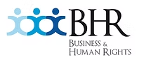 Tres muñecos azules, al lado las letras "BHR", y debajo "Business & Human Rights"