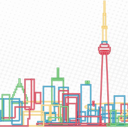 Imágenes vectoriales de colores que recrean el skyline de Toronto.