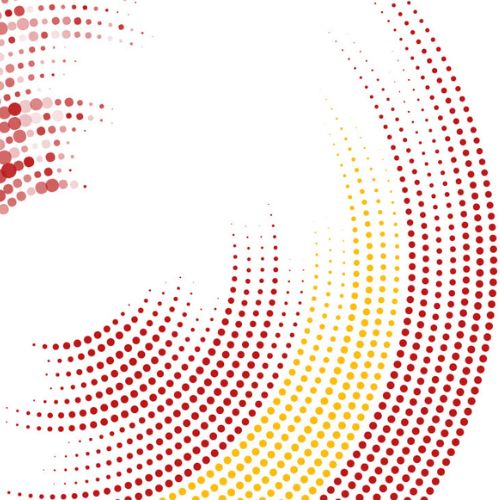 Un círculo compuesto por una capa externa de puntos rojos, una capa intermedia de puntos amarillos y otra capa interior de puntos rojos.