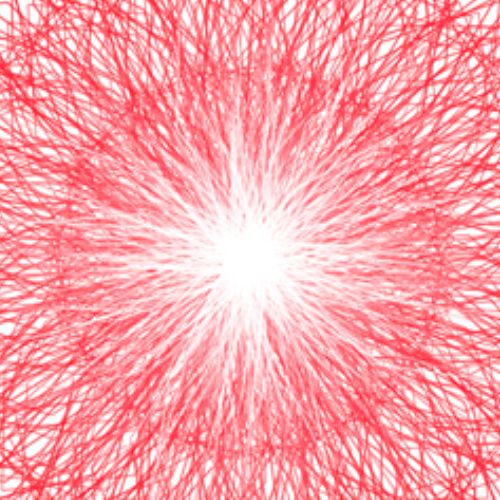 Fragmento de un círculo formado por capas concéntricas hechas de piezas rectangulares, la más externa es de color rojo, la siguiente de color blanco, la siguiente de color rojo y la más interna de color blanco.