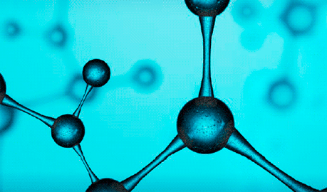 Moléculas en un filtro de color azul verdoso.