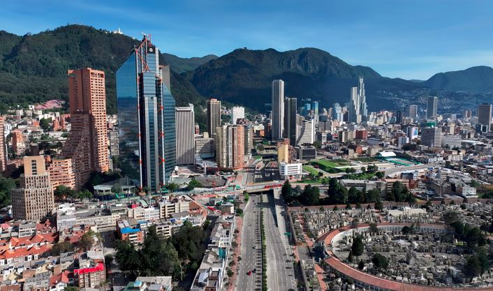Bogota Skyline In Cundinamarca Colombia. Downtown City Landscape. Stunning Cityscape. Offices Buildings. Bogota Skyline In Cundinamarca Colombia. Skyscrapers Scenery. Outdoors Skyline.