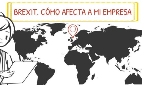 Brexit. Cómo afecta a mi empresa. Una mujer toma unas notas y al lado hay un mapamundi en color negro.