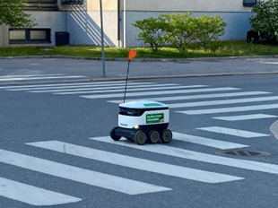 Robots de entrega que transporta las compras desde la tienda local hasta el hogar del consumidor
