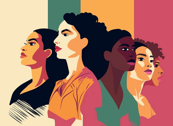 ilustración con rostros de mujeres de distintas razas