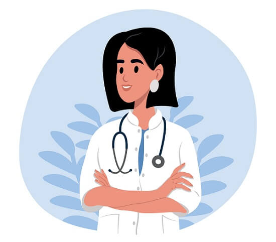 dibujo de una doctora sonriendo con los brazos cruzados