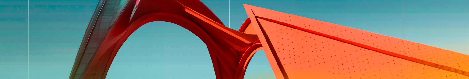 Cabecera del informe Spain Global Startup Hub con una ilustración abstracta de arquitectura moderna en colores naranja y azul.