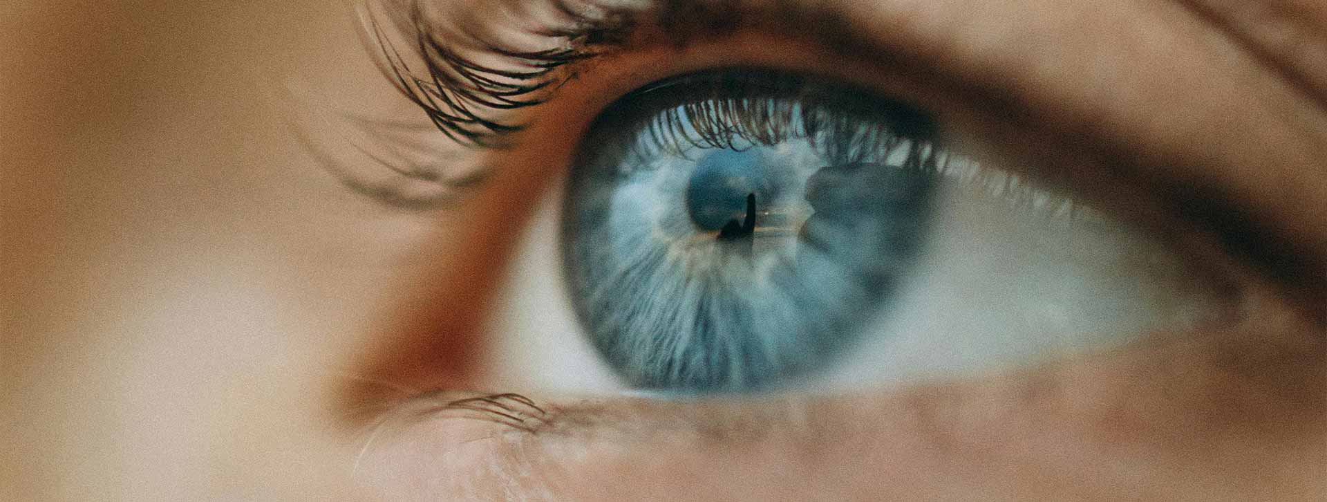 primer plano de ojo azul para información para tu negocio