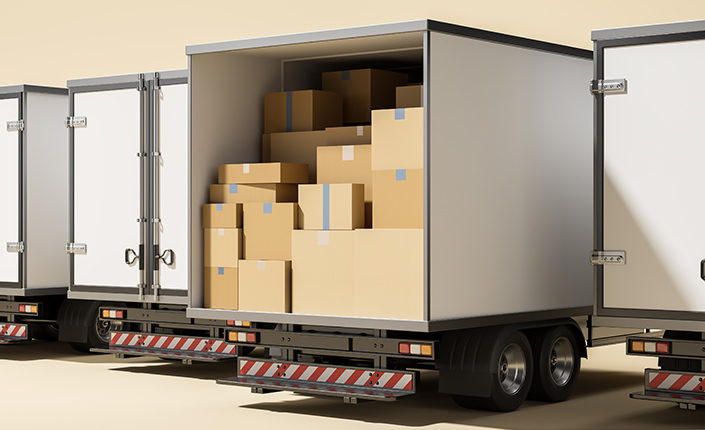 camión con cajas para apoyo en plataformas de comercio electrónico