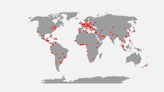 mapa mundi con puntos rojos para sobre nosotros en el mundo
