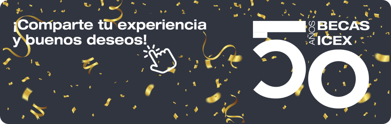Banner de felicitación con letras blancas y confeti