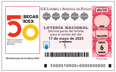 Décimo de lotería para conmemorar el 50º aniversario de las Becas ICEX