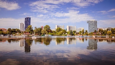 Summer day at the Old Danube recreation area in Vienna, Austria