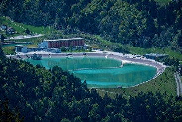 Power station with water reservoir,  vorarlberg, austria, europe