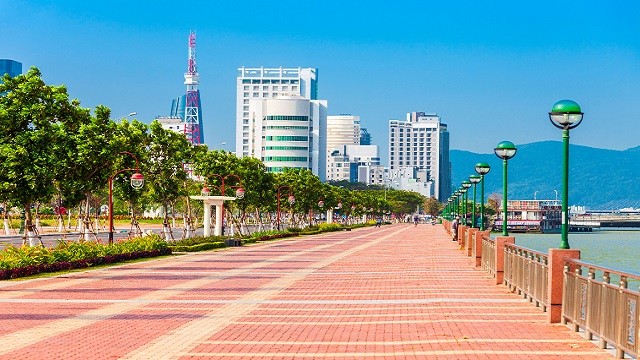 Riverfront promenade in Danang city in Vietnam