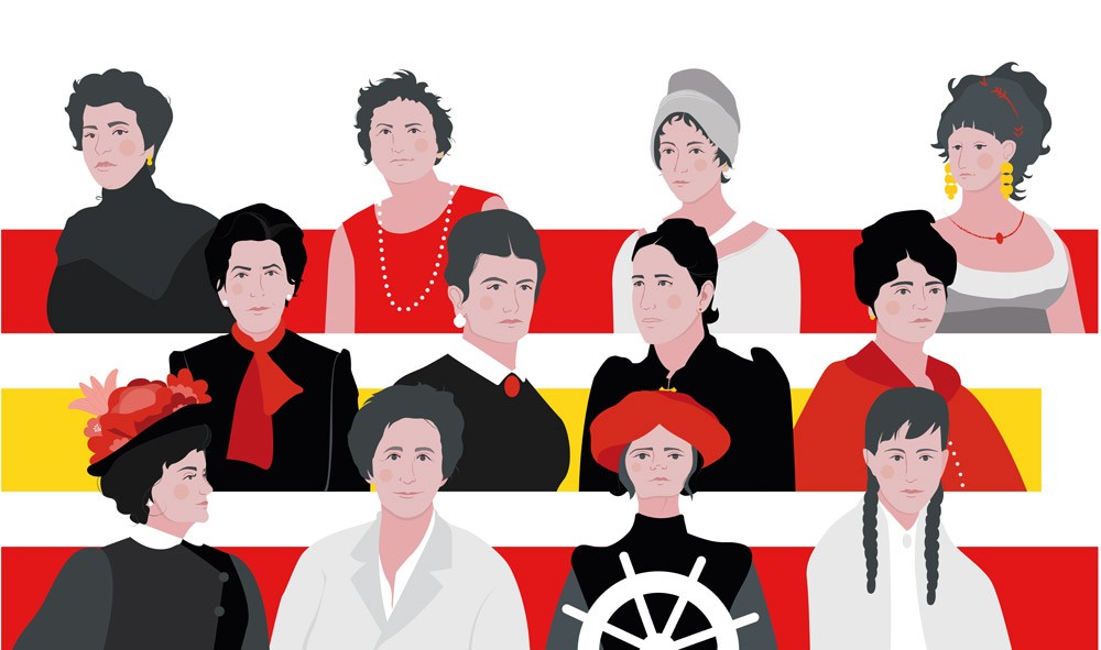 Ilustración con los retratos de 12 mujeres españolas referentes en internacionalización