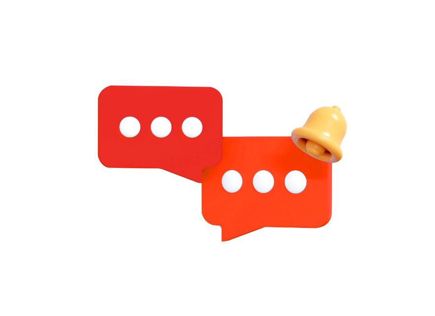 Dos iconos de comentarios con fondo rojo. con una campana dorado sobre el borde superior derecho del icono de comentarios que se encuentra a la derecha. Apúntate a las charlas formativas ICEX, con las que puedes especializarte e informarte sobre oportunidades de negocio en diversos sectores