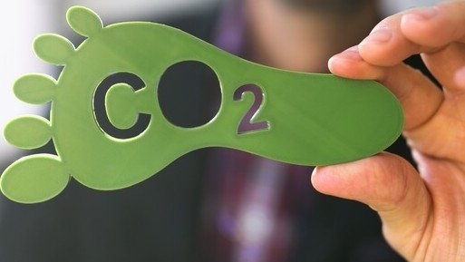 Signo de Huella de Dióxido de Carbono. Reducción del Co2. Entorno verde
