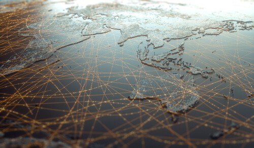  Mapa mundial con conexiones de datos satelitales. Conectividad en todo el mundo