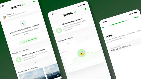 Tres smartphones muestran la aplicación desarrollada por Quixotic 360
