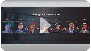Carátulo vídeo del ring de los mercados con siluetas de personas