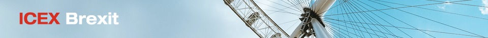 Banner con las palabras ICEX Brexit y una imagen del London Eye de fondo