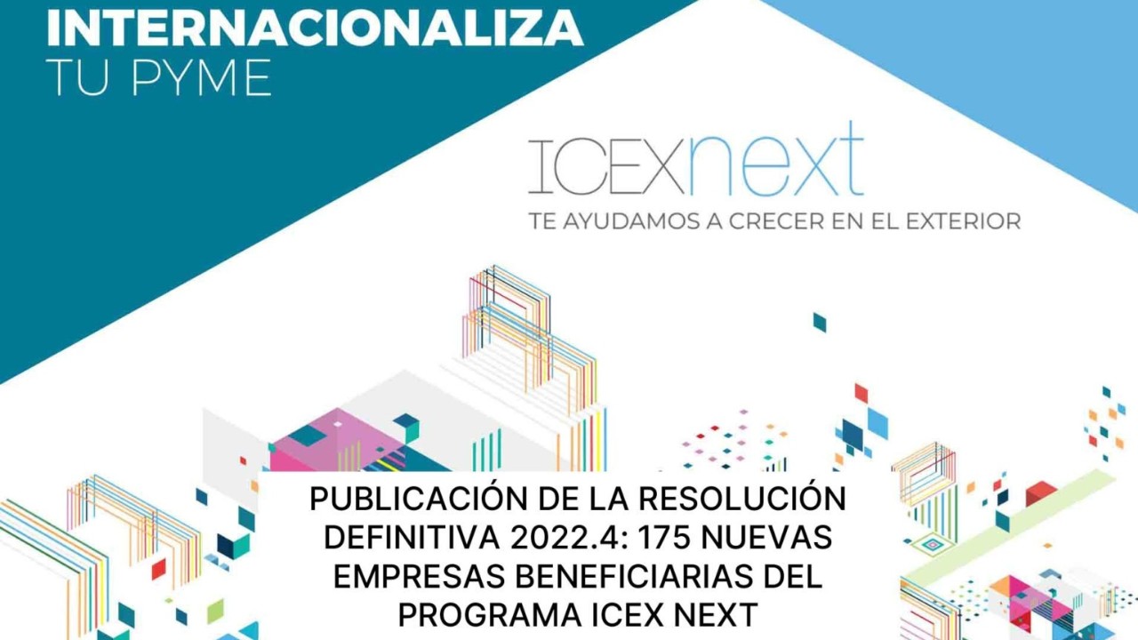 Internacionaliza tu pyme. ICEXNEXT. Publicación de la resolución definitiva 2022.4: 175 nuevas empresas beneficiarias del Programa ICEX Next